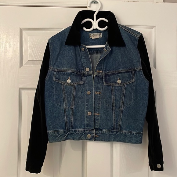 Vintage One-of-a-Kind Peacock Jean Jacket with Velvet Trim (S/XS, Match USA) - Picture 2 of 9